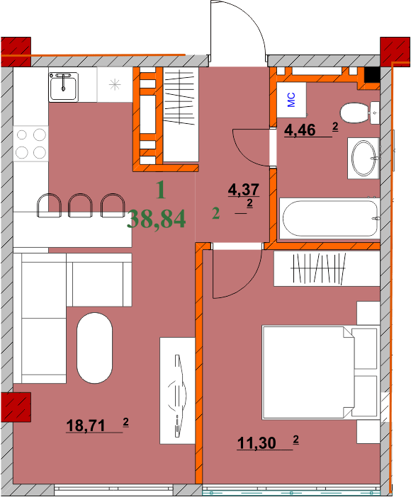 1-комнатная 38.84 м² в ЖК Provance Home от 17 300 грн/м², Ивано-Франковск