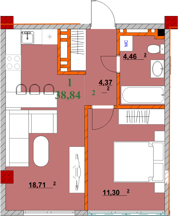 1-кімнатна 38.84 м² в ЖК Provance Home від 17 300 грн/м², Івано-Франківськ