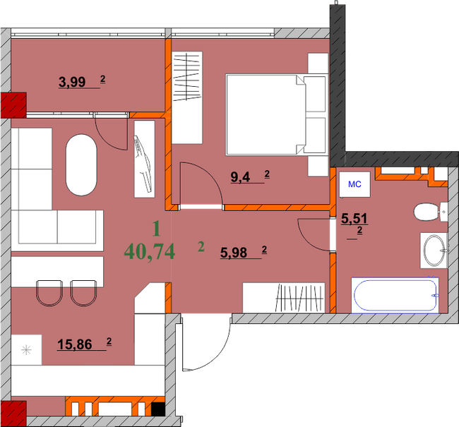 1-кімнатна 40.74 м² в ЖК Provance Home від 17 300 грн/м², Івано-Франківськ