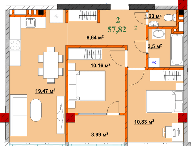 2-комнатная 57.82 м² в ЖК Provance Home от 17 300 грн/м², Ивано-Франковск