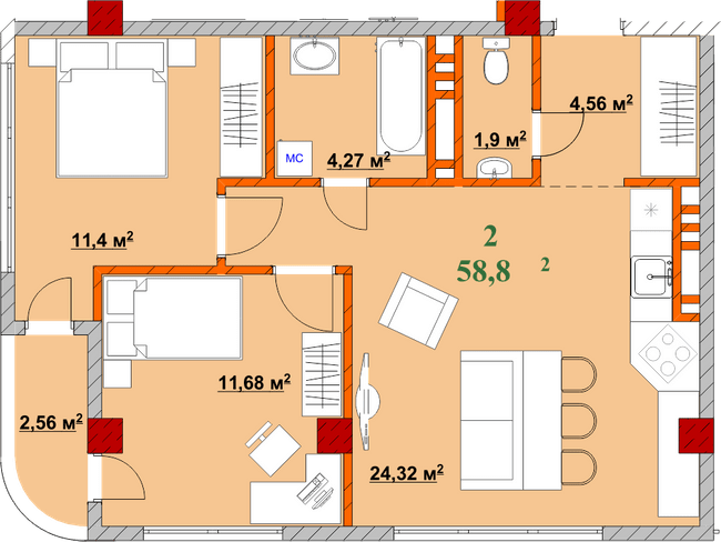 2-комнатная 58.8 м² в ЖК Provance Home от 17 300 грн/м², Ивано-Франковск