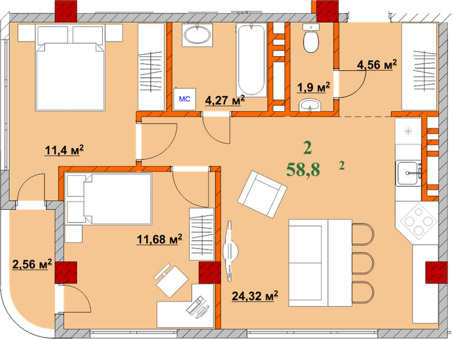 2-кімнатна 58.8 м² в ЖК Provance Home від 17 300 грн/м², Івано-Франківськ