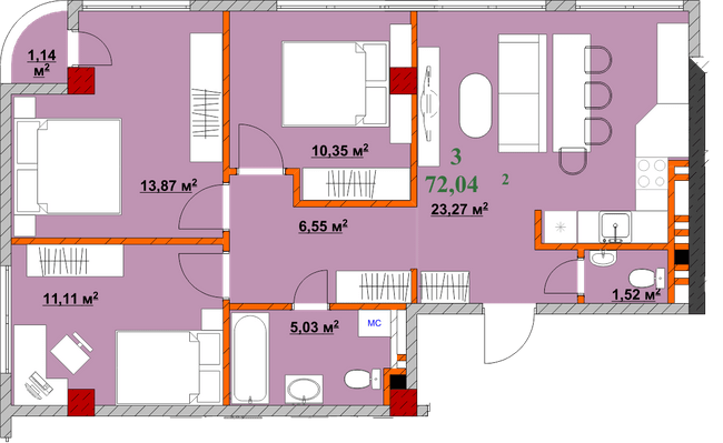 3-кімнатна 72.04 м² в ЖК Provance Home від 17 300 грн/м², Івано-Франківськ