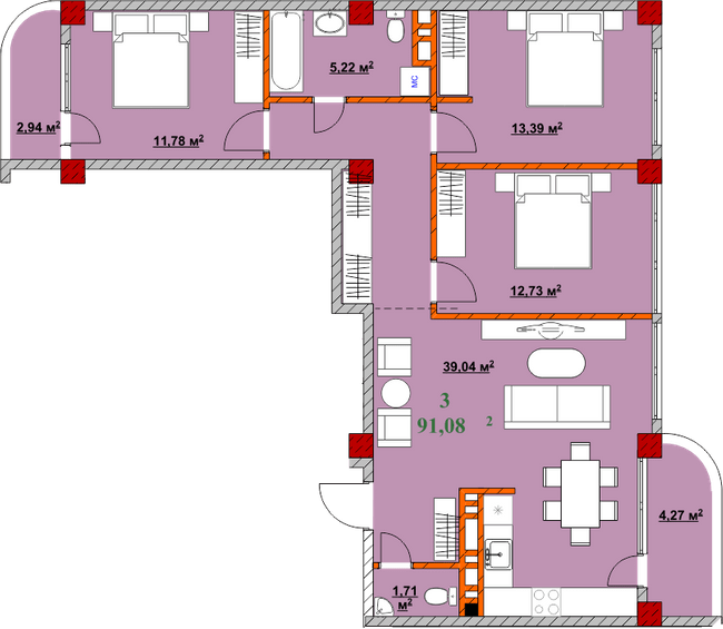 3-комнатная 91.08 м² в ЖК Provance Home от 17 300 грн/м², Ивано-Франковск