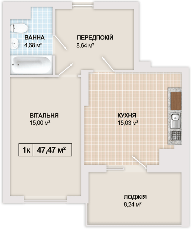 1-комнатная 47.47 м² в ЖК Sonata от 16 300 грн/м², Ивано-Франковск