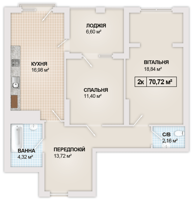 2-комнатная 70.72 м² в ЖК Sonata от 16 300 грн/м², Ивано-Франковск