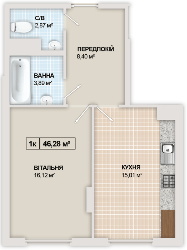 1-комнатная 46.28 м² в ЖК Sonata от 15 800 грн/м², Ивано-Франковск