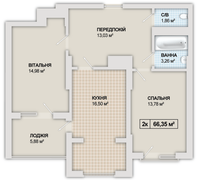 2-кімнатна 66.35 м² в ЖК Sonata від 15 800 грн/м², Івано-Франківськ
