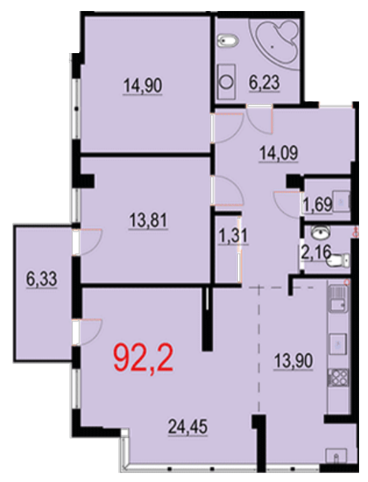 3-комнатная 92.2 м² в ЖК Бульвар Европейский от 20 500 грн/м², Ивано-Франковск