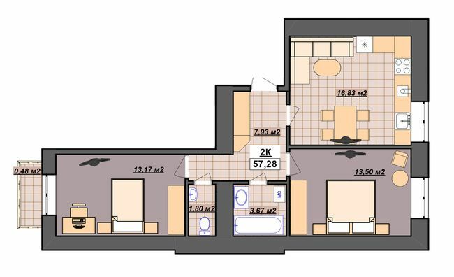 2-комнатная 57.28 м² в ЖК Гетьманский от 12 800 грн/м², Ивано-Франковск