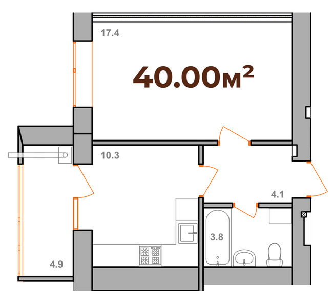 1-кімнатна 40 м² в ЖК Опришівська Слобода від 11 200 грн/м², Івано-Франківськ