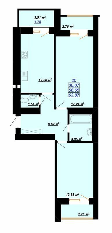 2-комнатная 63.87 м² в ЖК Цитадель-2 от 12 000 грн/м², Ивано-Франковск