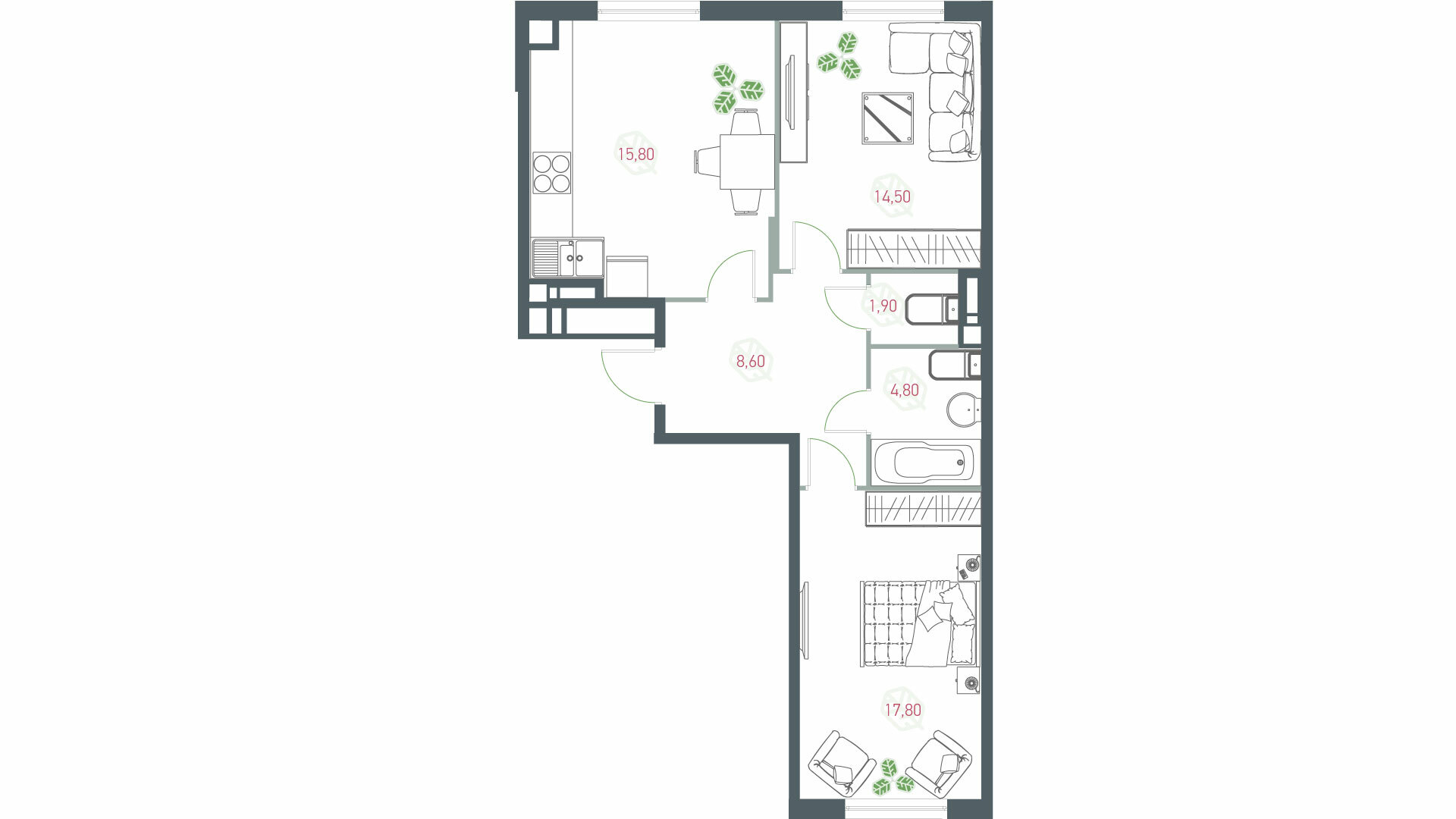 2-комнатная 62.62 м² в ЖК Озерный гай (Гатное) от 1 928 000 грн/м², с. Гатное