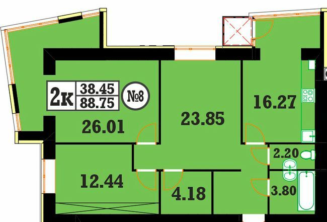 2-кімнатна 88.75 м² в ЖК Кардамон від 20 200 грн/м², Хмельницький