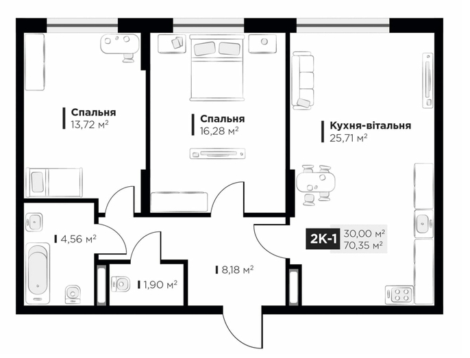 2-комнатная 70.78 м² в ЖК Life Story от 33 272 грн/м², Киев
