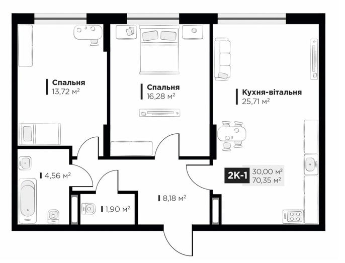 2-кімнатна 70.78 м² в ЖК Life Story від 33 272 грн/м², Київ