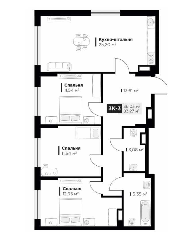 3-кімнатна 83.27 м² в ЖК Life Story від 29 143 грн/м², Київ