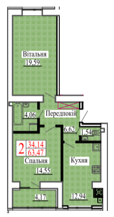 2-кімнатна 63.47 м² в ЖК Барселона від 15 700 грн/м², м. Ковель