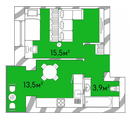1-комнатная 35.1 м² в ЖК Затишний Двір-2 от 15 550 грн/м², Луцк