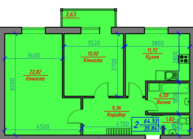 2-кімнатна 64.33 м² в ЖК Скандинавський від 15 500 грн/м², Луцьк