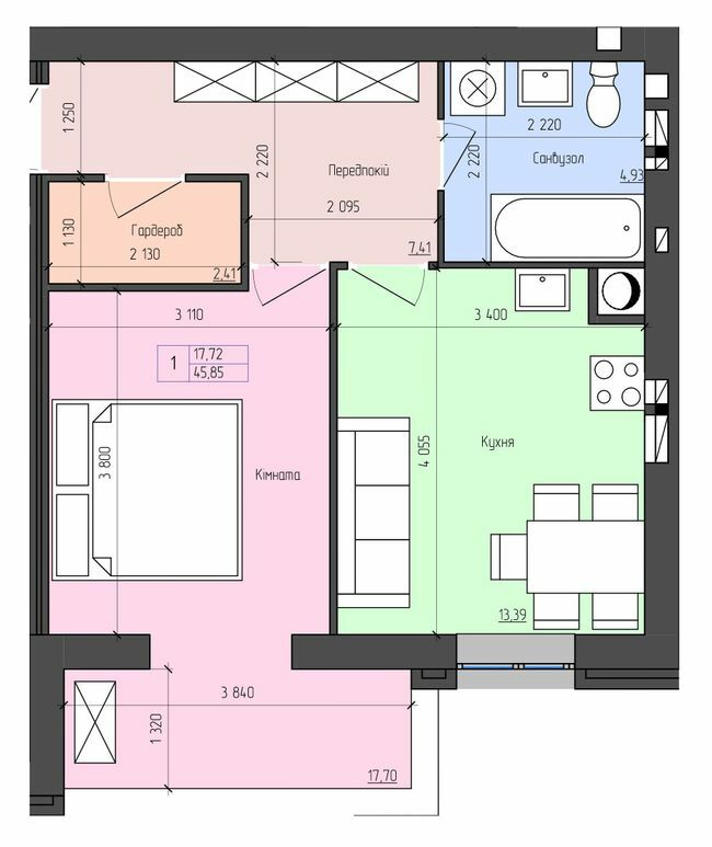 1-кімнатна 45.83 м² в ЖК Софія від 18 250 грн/м², с. Агрономічне