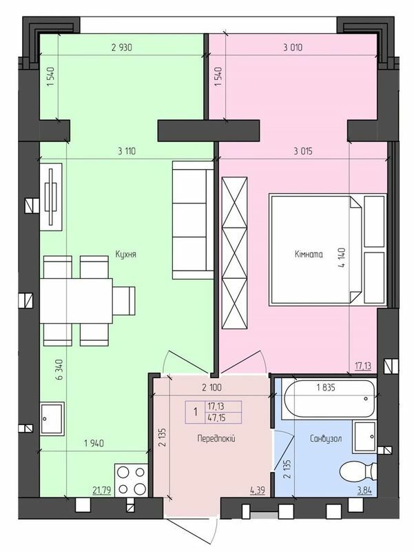 1-комнатная 47.15 м² в ЖК София от 18 250 грн/м², с. Агрономичное