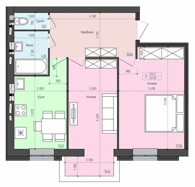 2-кімнатна 61.3 м² в ЖК Софія від 16 000 грн/м², с. Агрономічне