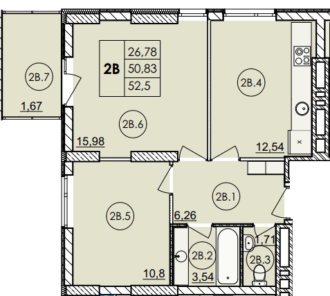 2-комнатная 52.5 м² в ЖК Дом на Янгеля от 23 400 грн/м², Винница