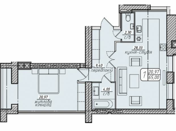 1-комнатная 65 м² в ЖК Западный от 17 000 грн/м², Винница