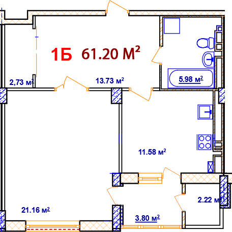1-комнатная 61.2 м² в ЖК Комфорт от 14 000 грн/м², Винница