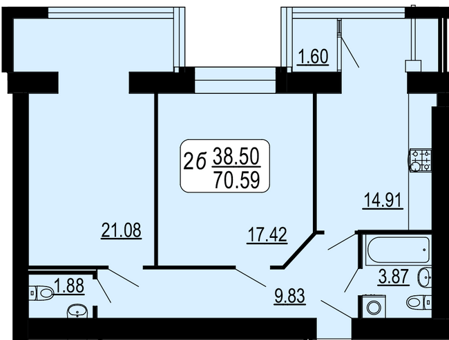 2-кімнатна 70.59 м² в ЖК Сімейний комфорт від 14 300 грн/м², Вінниця