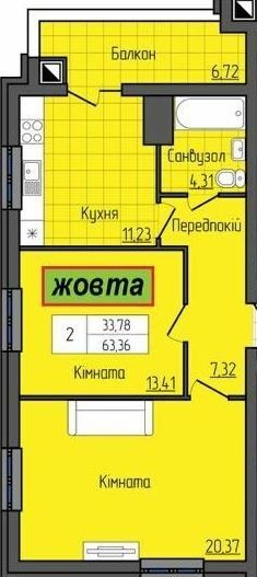 2-кімнатна 63.36 м² в ЖК Grand City Dombrovskyi від 21 500 грн/м², Житомир