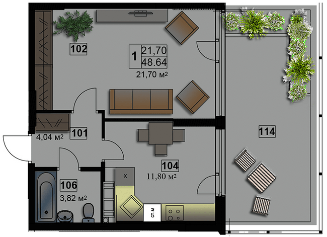 1-комнатная 48.64 м² в ЖК Абрикос от 17 900 грн/м², Житомир