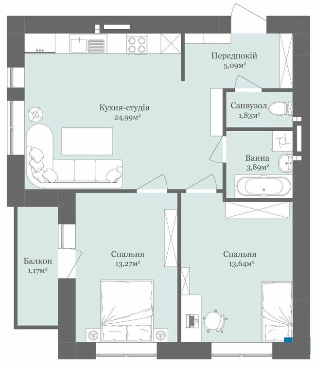 2-кімнатна 63.88 м² в ЖК West Towers від 20 250 грн/м², Ужгород