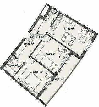 2-комнатная 64.32 м² в ЖК Crystal от 23 150 грн/м², Ужгород