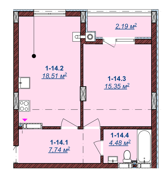 1-комнатная 48.3 м² в ЖК Счастливый от 18 100 грн/м², Ужгород