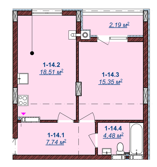 1-кімнатна 48.3 м² в ЖК Щасливий від 18 100 грн/м², Ужгород