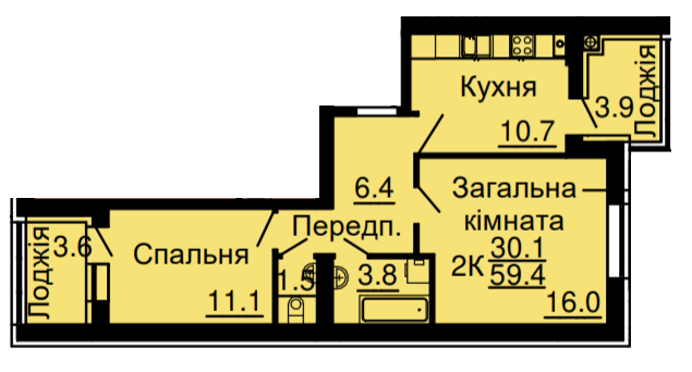 2-комнатная 59.4 м² в ЖК Львовский затышок (Львовский маеток) от 20 600 грн/м², с. Софиевская Борщаговка