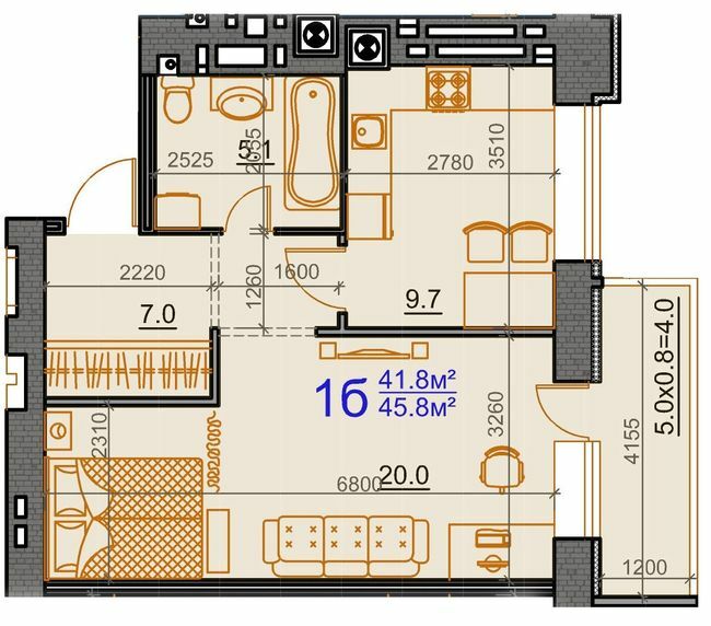 1-кімнатна 46.8 м² в ЖК Курортний від 26 268 грн/м², Миколаїв