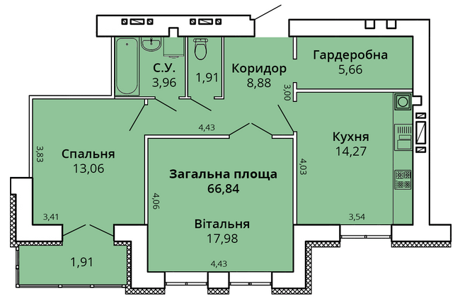 2-комнатная 68.97 м² в ЖК Премьер Хаус от 22 000 грн/м², Николаев