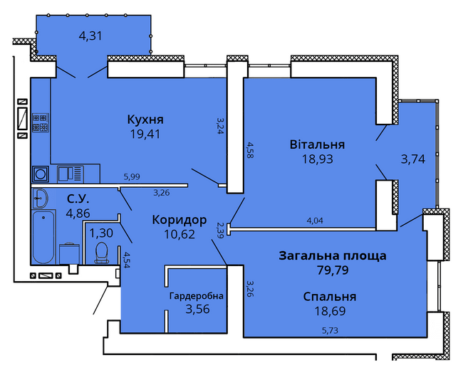 2-комнатная 83.73 м² в ЖК Премьер Хаус от 22 000 грн/м², Николаев