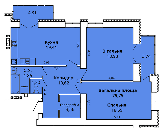 2-кімнатна 83.73 м² в ЖК Прем'єр Хаус від 22 000 грн/м², Миколаїв