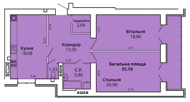 2-кімнатна 89.26 м² в ЖК Прем'єр Хаус від 22 000 грн/м², Миколаїв