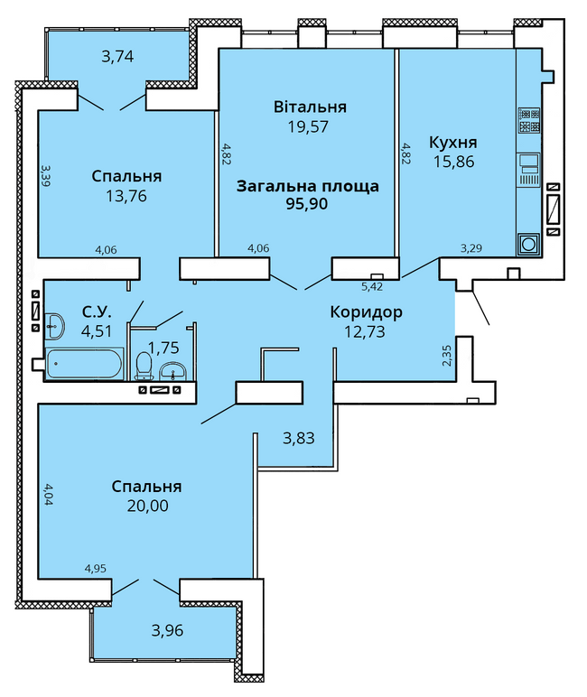 3-комнатная 99.76 м² в ЖК Премьер Хаус от 22 000 грн/м², Николаев