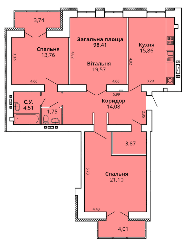 3-комнатная 102.29 м² в ЖК Премьер Хаус от 22 000 грн/м², Николаев