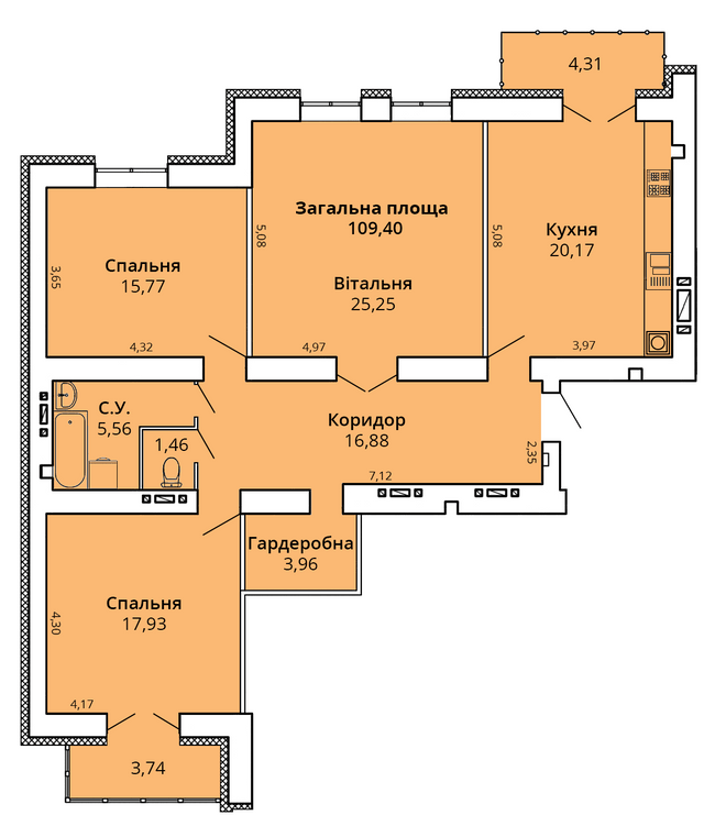 3-комнатная 113.34 м² в ЖК Премьер Хаус от 22 000 грн/м², Николаев