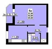 1-комнатная 45.08 м² в ЖК Лазурный от 18 500 грн/м², Полтава