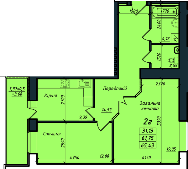 2-комнатная 65.43 м² в ЖК на ул. Никитченко, 3 от 17 100 грн/м², Полтава