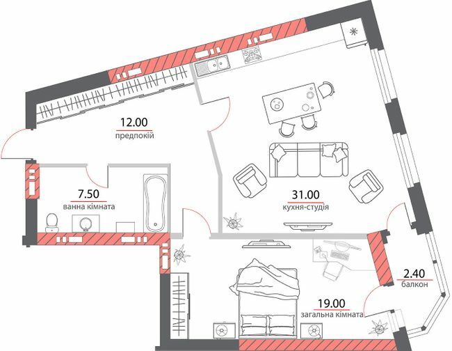 1-кімнатна 74.9 м² в ЖК на вул. Пилипа Орлика, 26 від 36 900 грн/м², Полтава