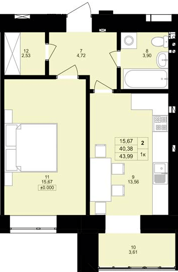 1-кімнатна 43.99 м² в ЖК Затишний двір від 15 000 грн/м², Тернопіль